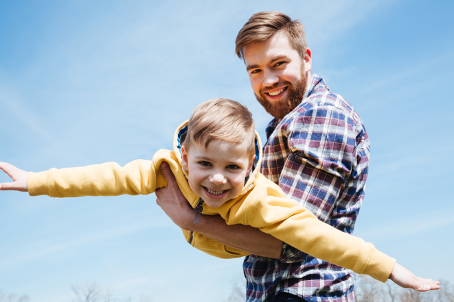 Father His Little Son Playing Together Park